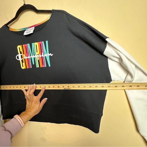 Champion Campus French Terry Crewneck Sweatshirt Black White Rainbow Size Large - Picture 9 of 12
